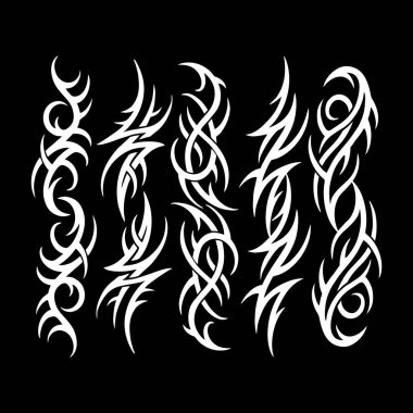 Neo kabile dövmesi seti, Kelt gotik siber vücut süsleme kiti vektörü, soyut Hawaii işareti. Neo kabilesinin silueti.