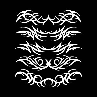 Neo kabile dövmesi seti, Kelt gotik siber vücut süsleme kiti vektörü, soyut Hawaii işareti. Neo kabilesinin silueti.