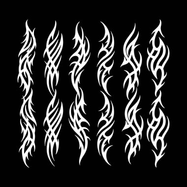 Neo kabile dövmesi seti, Kelt gotik siber vücut süsleme kiti vektörü, soyut Hawaii işareti. Neo kabilesinin silueti.