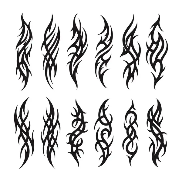 Neo kabile dövmesi seti, Kelt gotik siber vücut süsleme kiti vektörü, soyut Hawaii işareti. Neo kabilesinin silueti.