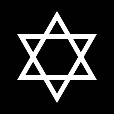 Solomon Hexagram. Davut Yıldızı. Siyah kabartma simgesi. Magen David. Altı köşeli geometrik yıldız. İsrail 'in devlet sembolü.