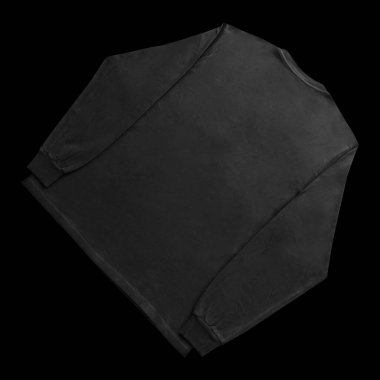 Boş siyah uzun kollu tişört. Ön ve arka modeller. Temiz arka planda, kırpma yolu ile izole edilmiş. Tasarım ve yazdırma için uzun kollu düz kalıp şablonu.