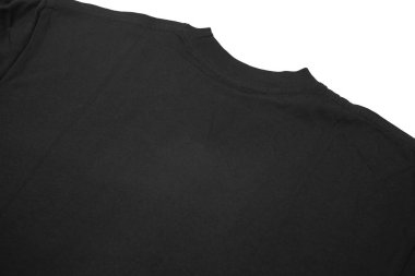 Önde ve arkada temiz arkaplanda boş tişört siyah şablon. Kısa kol maketi