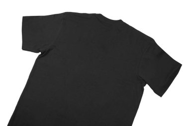 Önde ve arkada temiz arkaplanda boş tişört siyah şablon. Kısa kol maketi