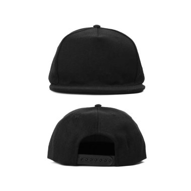 Black snapback caps mockup on a clean background, front and back side. clipart