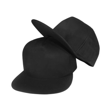 Siyah snapback kapaklar temiz bir arka plan, ön ve arka taraf.
