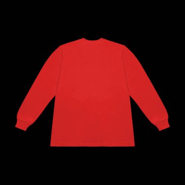 Boş kırmızı uzun kollu tişört. Önde ve arkada model, uzun kollu düz kollu şablon..