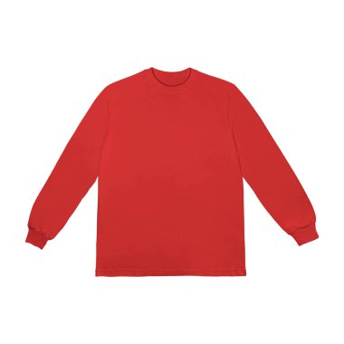 Boş kırmızı uzun kollu tişört. Önde ve arkada model, uzun kollu düz kollu şablon..