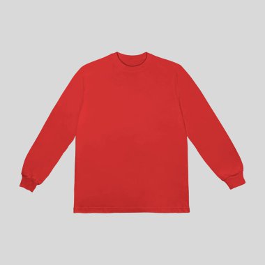 Boş kırmızı uzun kollu tişört. Önde ve arkada model, uzun kollu düz kollu şablon..
