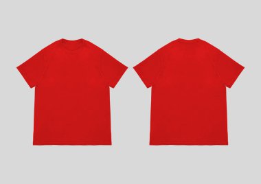 Boş tişört kırmızı şablon ön ve arka görünüm. Kısa kol maketi