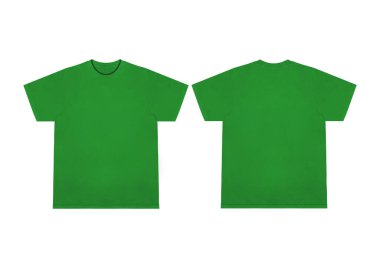 Boş tişört yeşil şablon ön ve arka görünüm. Kısa kol maketi