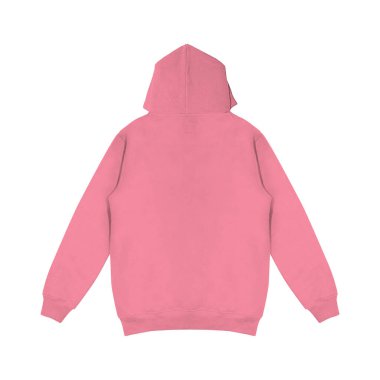 Düz pembe kapüşonlu şablon. Uzun kollu, düz kollu kapüşonlu bir sweatshirt. Tasarım ve baskı için. Hoody ön ve arka üst görünümü beyaz arkaplanda izole