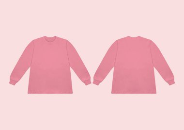 Boş Pembe uzun kollu tişört. Ön ve arka model. Uzun kollu düz kollu şablon..