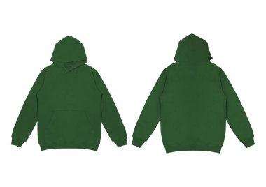 Koyu yeşil kapüşonlu bir şablon. Uzun kollu, düz kollu kapüşonlu sweatshirt..