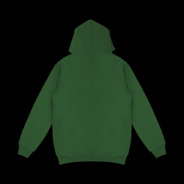 Koyu yeşil kapüşonlu bir şablon. Uzun kollu, düz kollu kapüşonlu sweatshirt..
