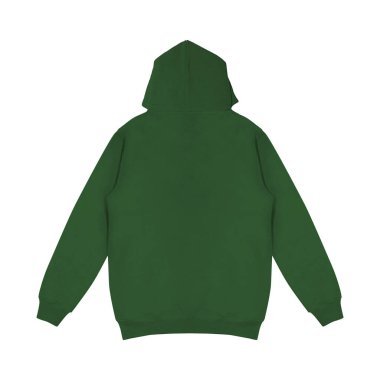 Koyu yeşil kapüşonlu bir şablon. Uzun kollu, düz kollu kapüşonlu sweatshirt..