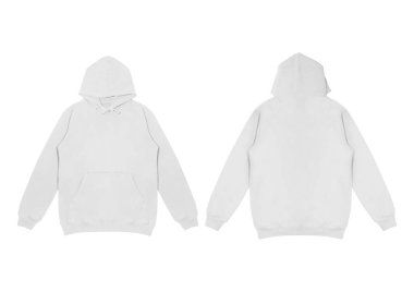 Düz beyaz kapüşonlu şablon. Uzun kollu, düz kollu kapüşonlu bir sweatshirt. Kapüşonlu