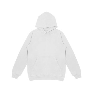 Düz beyaz kapüşonlu şablon. Uzun kollu, düz kollu kapüşonlu bir sweatshirt. Kapüşonlu