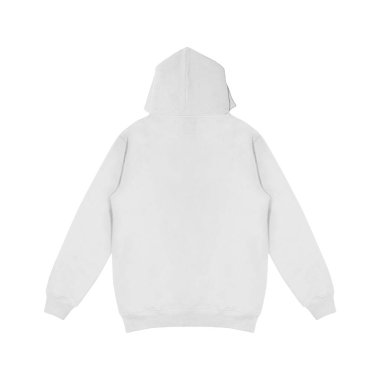 Düz beyaz kapüşonlu şablon. Uzun kollu, düz kollu kapüşonlu bir sweatshirt. Kapüşonlu