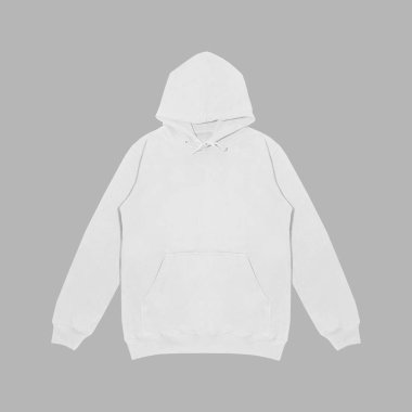 Düz beyaz kapüşonlu şablon. Uzun kollu, düz kollu kapüşonlu bir sweatshirt. Kapüşonlu