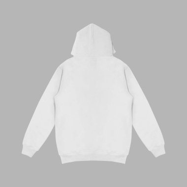 Düz beyaz kapüşonlu şablon. Uzun kollu, düz kollu kapüşonlu bir sweatshirt. Kapüşonlu