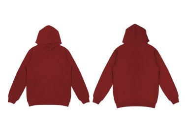 Şablon içi boş bordo kırmızı kapüşonlu. Uzun kollu, düz kollu kapüşonlu bir sweatshirt. Ön ve arka kapüşon.