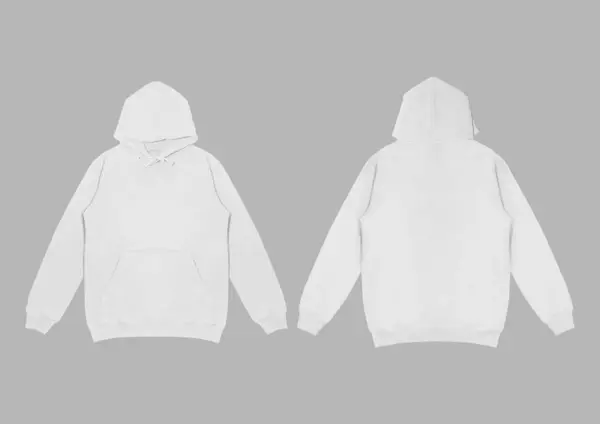 Düz beyaz kapüşonlu şablon. Uzun kollu, düz kollu kapüşonlu bir sweatshirt. Kapüşonlu