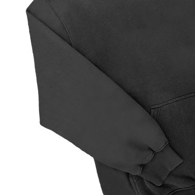 Düz siyah kapüşonlu şablon. Tasarım ve baskı için uzun kollu düz kollu kapüşonlu sweatshirt. Kapüşonlu ön ve arka üst görünüm