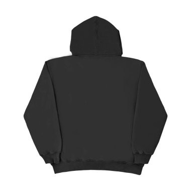 Düz siyah kapüşonlu şablon. Tasarım ve baskı için uzun kollu düz kollu kapüşonlu sweatshirt. Kapüşonlu ön ve arka üst görünüm