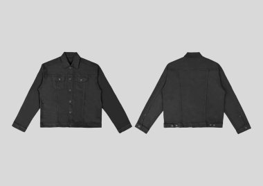 Siyah kot ceket, ön ve arka manzara, kot ceket seti..