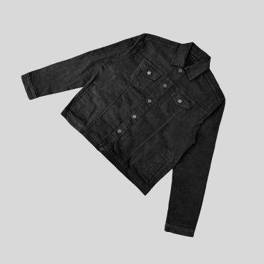 Siyah kot ceket, ön ve arka manzara, kot ceket seti..