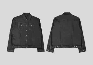 Siyah kot ceket, ön ve arka manzara, kot ceket seti..