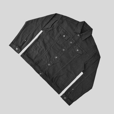 Siyah kot ceket, ön ve arka manzara, kot ceket seti..