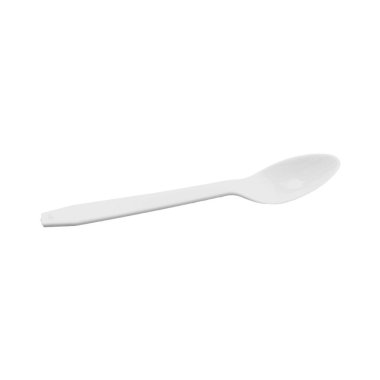 Plastik kaşık beyaz arka planda izole. Üst görünüm.