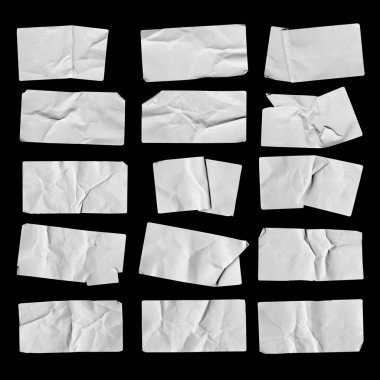 boş eski etiket koleksiyonu, etiket, fiyat etiketi şablonu. İzole edilmiş, kirli, yırtık, yarısı soyulmuş çıkartmalar.