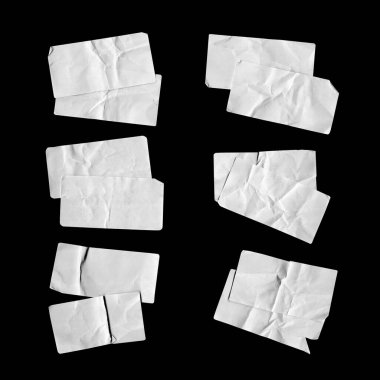 boş eski etiket koleksiyonu, etiket, fiyat etiketi şablonu. İzole edilmiş, kirli, yırtık, yarısı soyulmuş çıkartmalar.