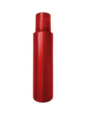 Alüminyum kırmızı sprey teneke maketi. Aerosol sprey kabı tasarımı. Tuvalet spreyi vektör tasarımı. Gerçekçi boya paketi modeli. Hava sisi, saç spreyi, güzellik ürünü.