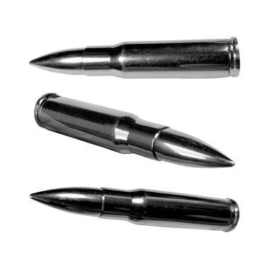 Beyaz arka planda mermiler. Ateşli silah mermisi.