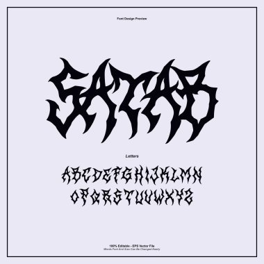 Death Metal Typeface, Black Metal, Heavy Metal, Brutality, Punk Rock yazı tipi. Korkunç tipografi, korku alfabesi. Grafik tasarım kaynakları, çıkartmalar, baskılar, müzik posteri vs. için düzenlenebilir.