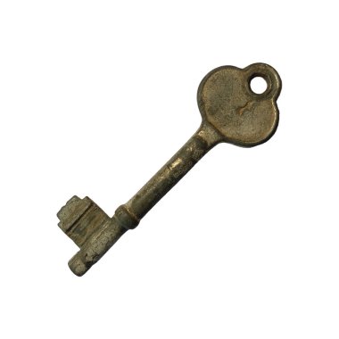 Paslı eski anahtar, beyaz arka planda izole edilmiş, eski ve eski moda hissi