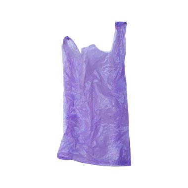 Pörsümüş mor bir poşetin beyaz arka planına yakın plan.