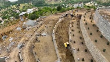 Avokado tarlası manzarası inşa eden çiftçiler