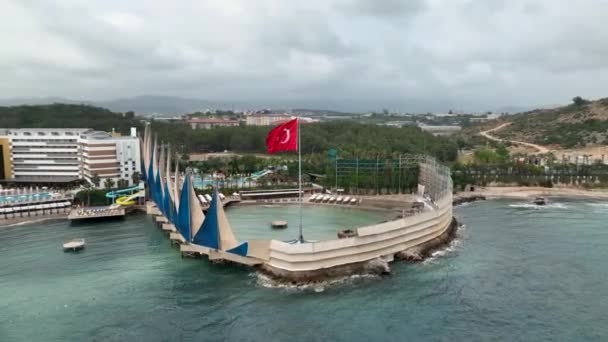 Flaga Turecka Widok Lotu Ptaka Turcja Alanya Czas Letni — Wideo stockowe