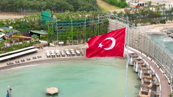 Flaga Turecka Widok Lotu Ptaka Turcja Alanya Czas Letni — Wideo stockowe