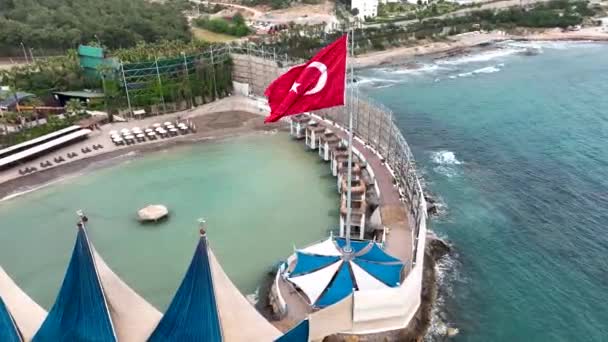 Bandera Turquía Vista Aérea Turquía Alanya Hora Verano — Vídeo de stock