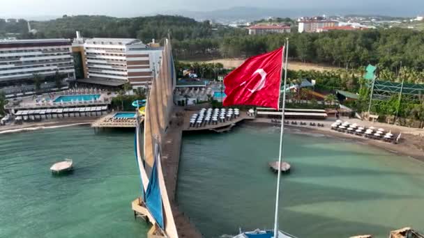 Ora Locale Estiva Bandiera Turca Vista Aerea Turchia — Video Stock