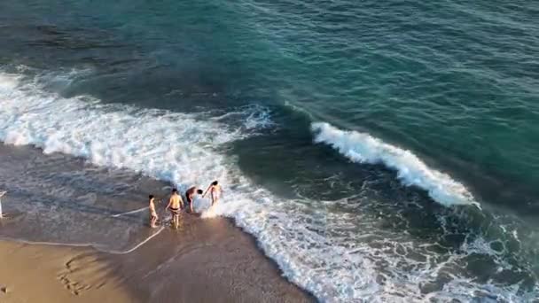 Przyjaciele Bawią Się Morskich Falach Plaży — Wideo stockowe