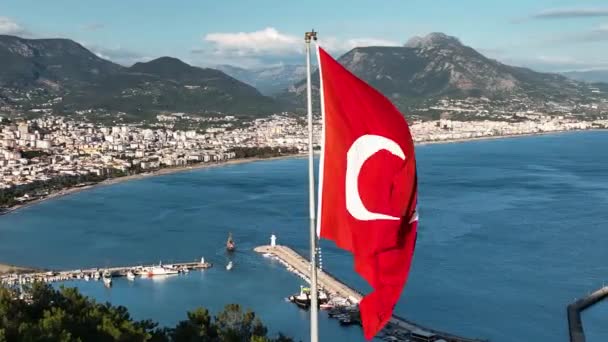 Turk Flaga Widok Lotu Ptaka — Wideo stockowe