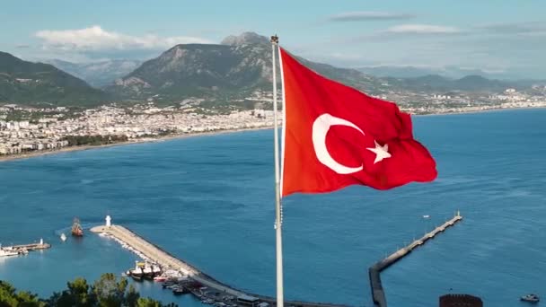 Letecký Pohled Tureckou Vlajku — Stock video