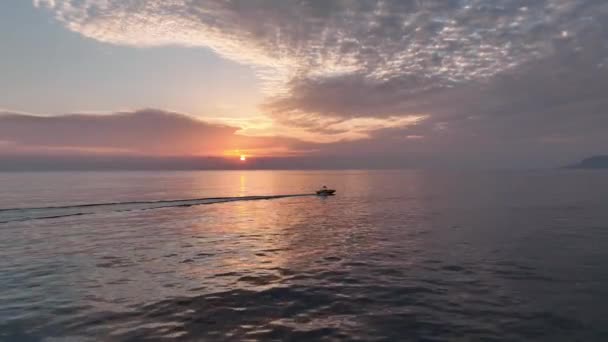 Σπορ Σκάφος Που Πλέει Ηλιοβασίλεμα — Αρχείο Βίντεο